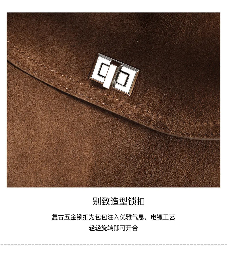 2026 Autumn Winter All-match Bowling Tote All-match Matte Suede Cowhide Leather Women Shoulder Bag Coffee Purple Noble Handbag Quick Pick Grocers