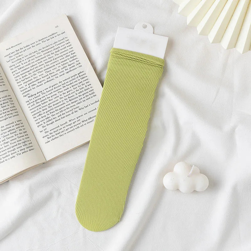 INS Women Girls Summer Thin Long Socks Ice Velvet Soft Breathable Pile of Socks Solid Black White Beige Harajuku High Tube Socks Quick Pick Grocers