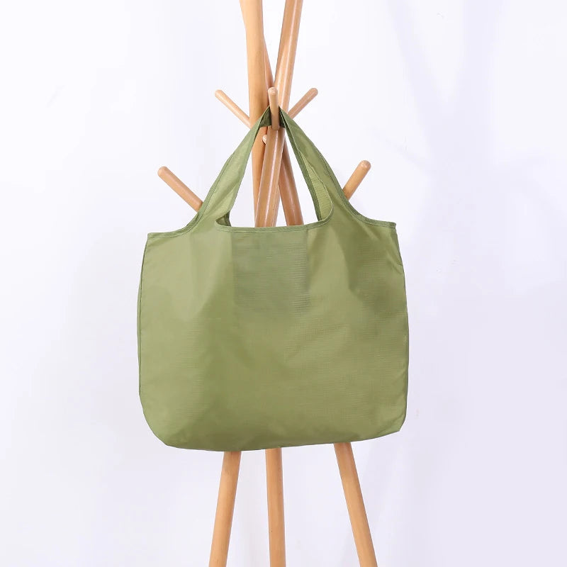 BIG Eco-Friendly Folding Shopping Bag Reusable Portable Shoulder Handbag for Travel Grocery simple solid color grocery bag Quick Pick Grocers