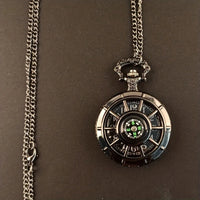 Vintage Black Compass Design Quartz Pocket Watch, With Necklace Pendant, World-Time Feature, Pointer Display Pocket Watch Quick Pick Grocers