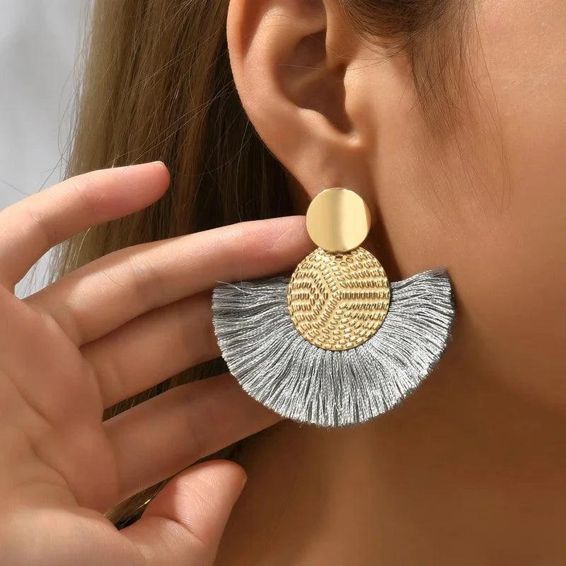 Fashion Bohemian Big Tassel Dangle White Fringe Female Earrings Drop Earrings for Women Statement Wedding Jewelry Econic Blanks