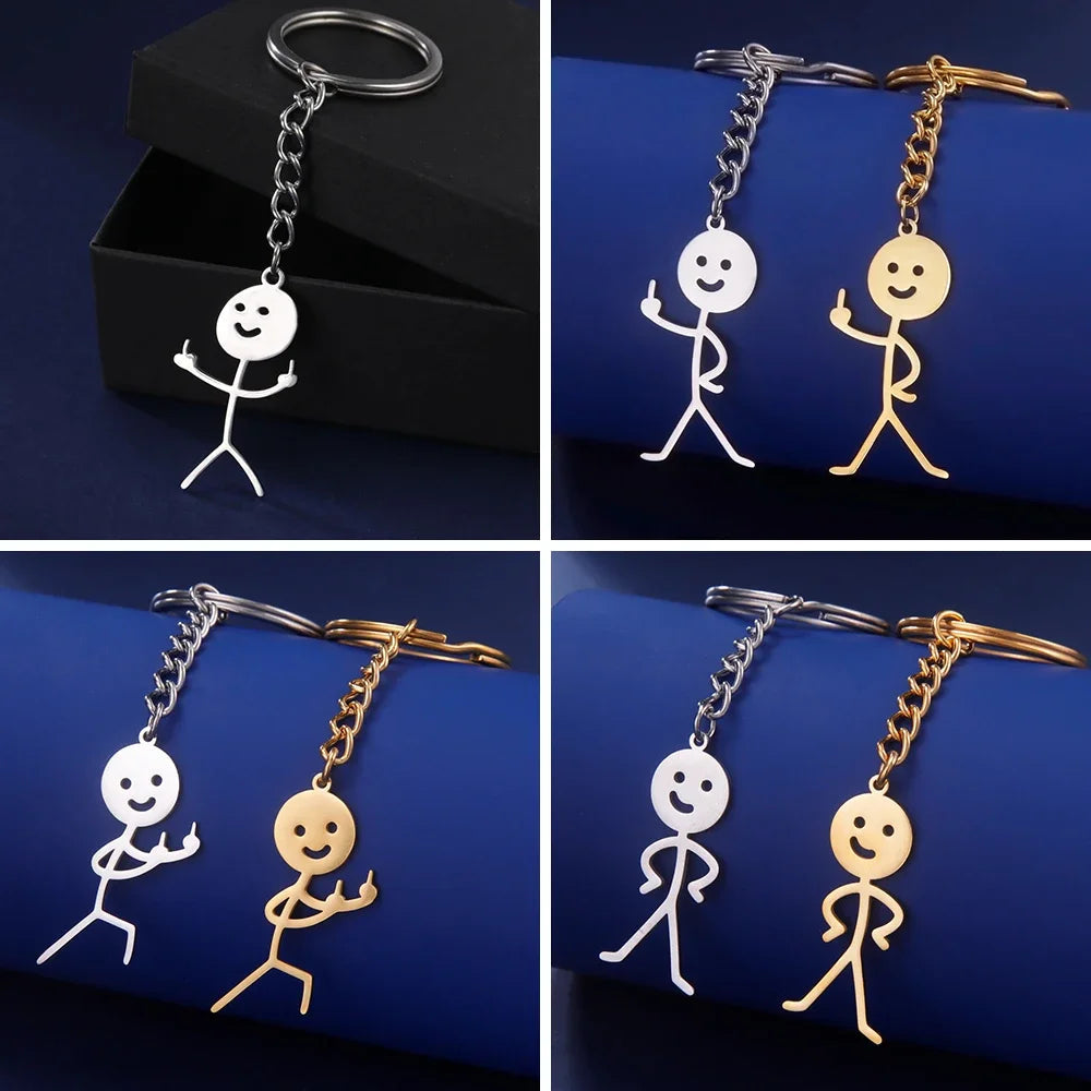 Teamer Funny Middle Finger Stickman Keychain 2025 Cute Trend School Bag Car Key Pendant Couple New Trinket Gift Keyring Econic Blanks