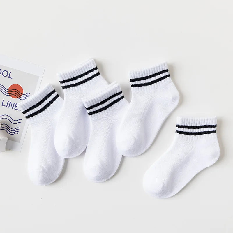 5 Pairs/Lot 2023 New Summer Children Socks Cotton Kids Fashion Black White Gray For 1-12 Years Teen Student Baby Girl Boy Socks Quick Pick Grocers