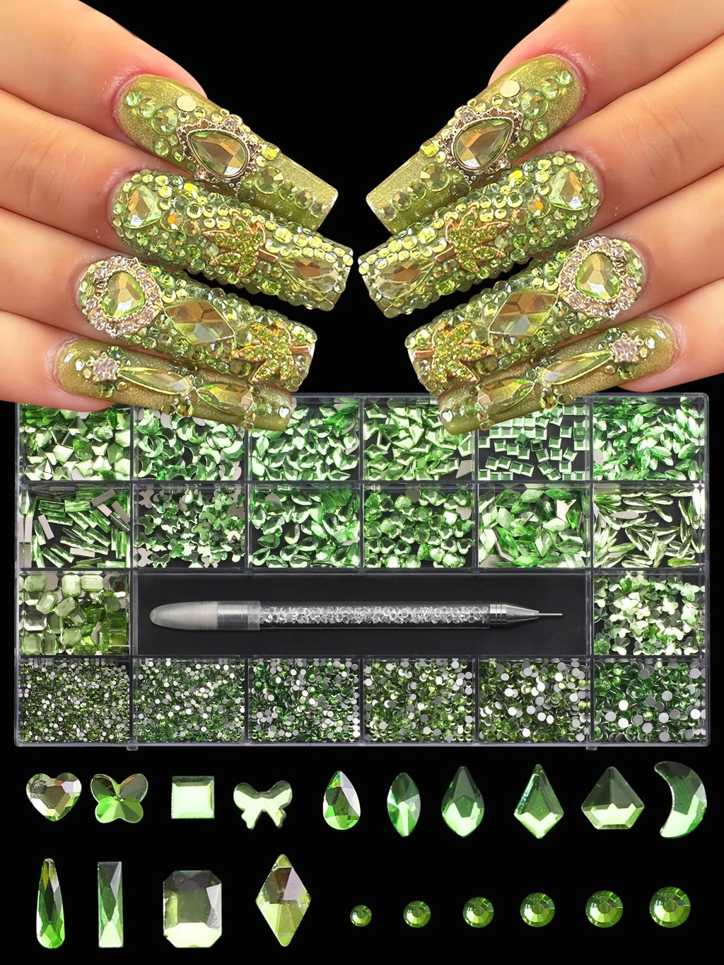 21 grid nail art diamond flat bottom glass diamond multi-style special-shaped diamond shiny nail rhinestone DIY nail art jewelry Econic Blanks