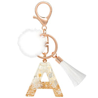 Creative Resin Initials White Fringe Fur Ball Women Keychain A-Z Letter Pendant Handbag Decor Car Key Ring Jewelry Gift Quick Pick Grocers