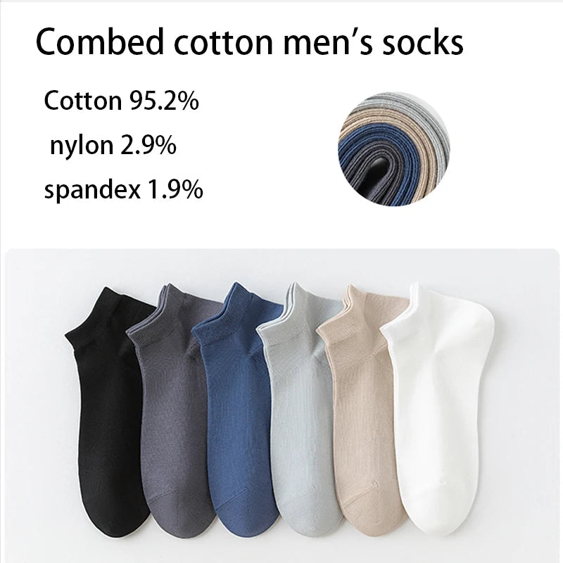 6Pairs High Quality Men Combed Cotton Socks Short Breathable Odor proof and antibacterial Business Spring Summer for Male sock Quick Pick Grocers