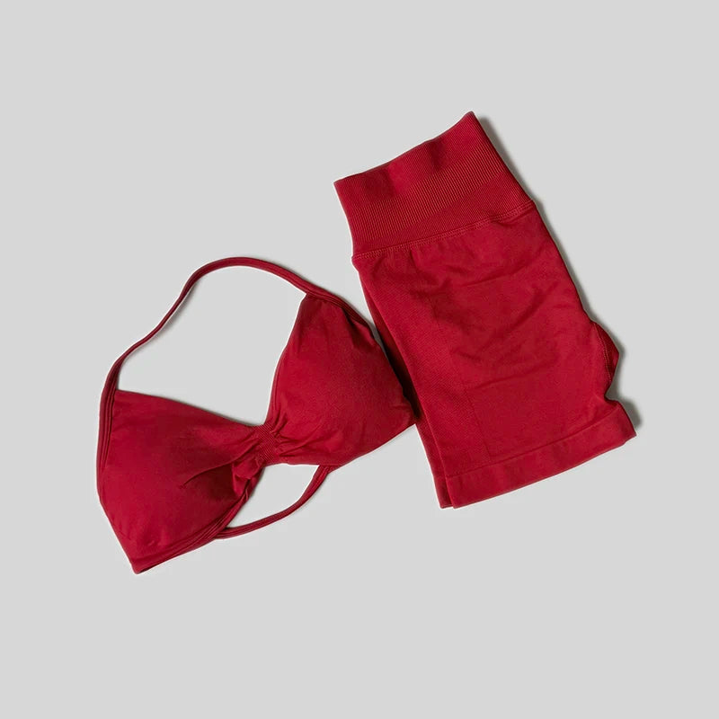 Impact Gym Set Women 2 Piece Sets Halter Neck Tank Tops High Waist Scrunch Seamless Shorts Sport Suit Sportswear Workout Set Quick Pick Grocers