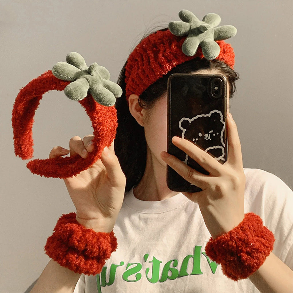 3pcs Wash Face Headband Soft Comfortable Plush Headband Wrist Strap Set For Girls Cartoon Cat Ear Shaped Wash Up Headband Kit Econic Blanks