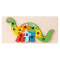 3D Stereoscopic Montessori Wooden Puzzle Cartoon Dinosaur Animal Shape Color Cognitive Educational Game Toy Kids Birthday Gift Purest Peak
