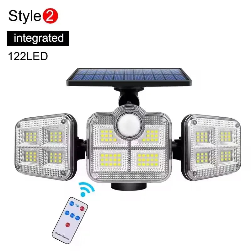 1 PACK Outdoor Motion Sensor Lamp, 4-Head Solar Power Light, 122 LED Solar Light, Flood Lights ,3000 Lumens,270° Lighting  Range Econic Blanks