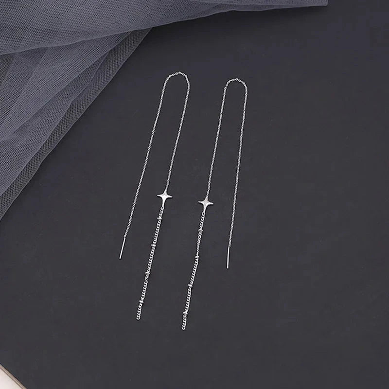 Simple Geometric Square Drop Earring For Women Korean Fashion Gold-color Line Long Tassel Dangle Earrings Party Jewelry Gift Econic Blanks