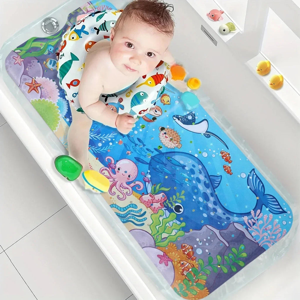 1pc Cartoon Extra Long Bathtub Mat 40x100cm Non Slip Bath Mat for Bathroom Tubs Shower Mats with Suction Cups & Drain Holes Quick Pick Grocers