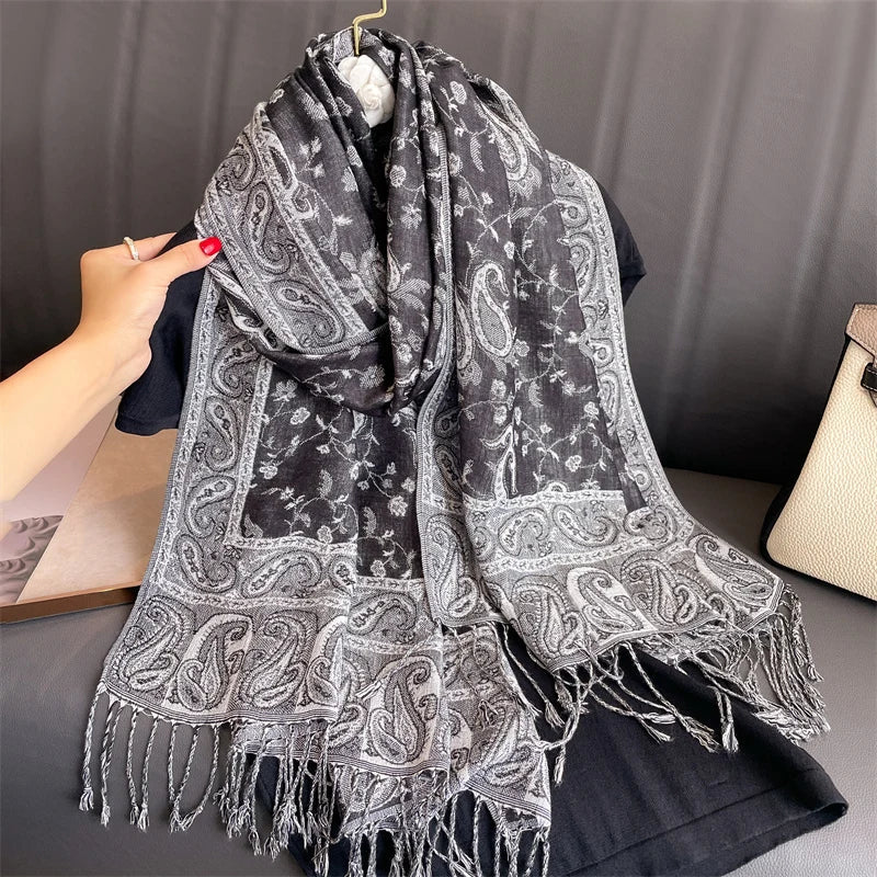 Luxury Brand Autumn Cashmere Pashmina Shawl Lady Wrap Warm Winter Scarves Design Print Female Foulard Cotton Stoles Scarf 2023 Quick Pick Grocers