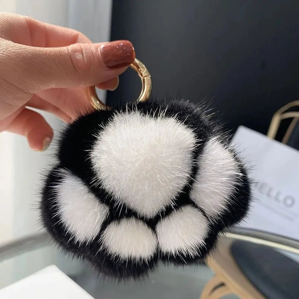Cat Paw Pendant Keychain Couple Keychain Fluffy Faux Fur Keychain Charm Cute Soft Plush Toy Key Ring Backpack Car Key Pendant Econic Blanks
