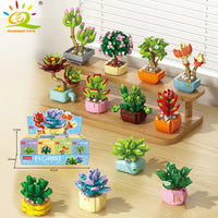 HUIQIBAO MOC Flower Succulent Potted Model Building Block DIY Eternal Bouquet Home Desk Plant Decor Brick Girl Gift Children Toy Quick Pick Grocers