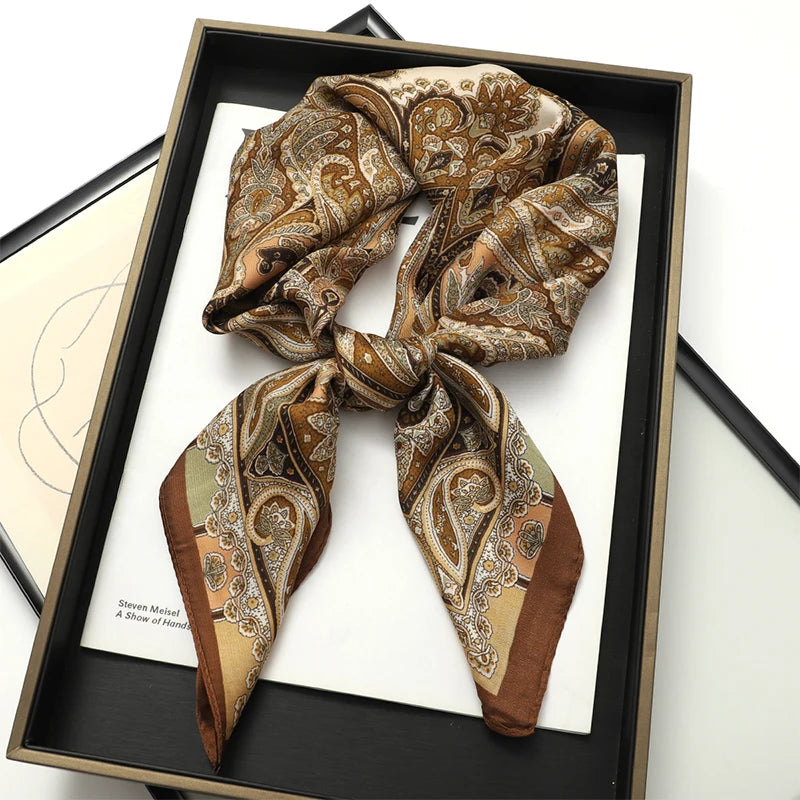 2025 New Fashion 70X70cmPrinted Women's Scarf Pashmina Silk Scarf Square Shawl Decorative Headband Neck Luxury Design Bandana Quick Pick Grocers