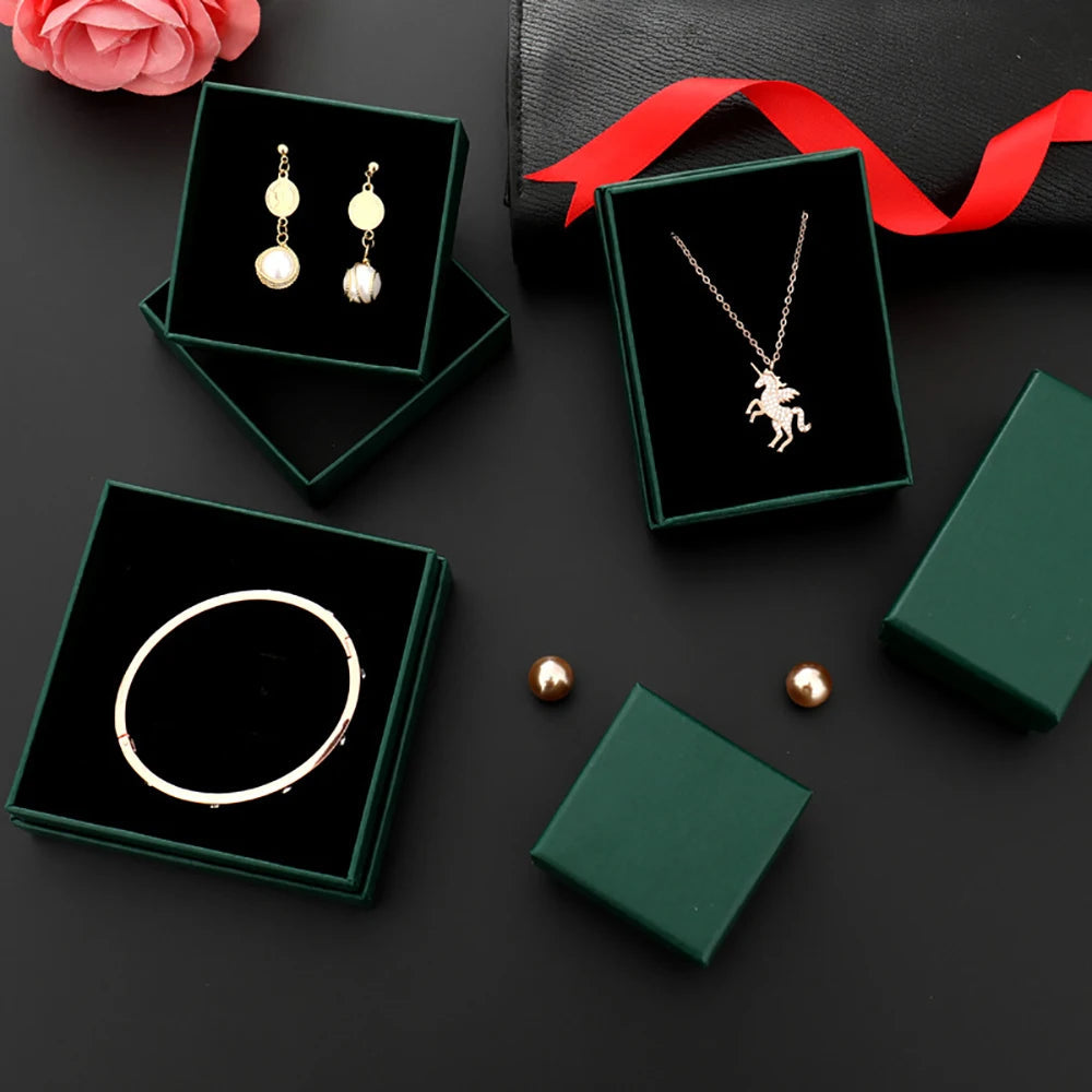 12pack White Simple Luxury Box Dark Green Paper Jewellry  Rings Earrings Bracelet Necklace Display Case Jewelry Organizer Boxes Purest Peak