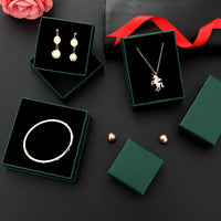12pack White Simple Luxury Box Dark Green Paper Jewellry  Rings Earrings Bracelet Necklace Display Case Jewelry Organizer Boxes Purest Peak