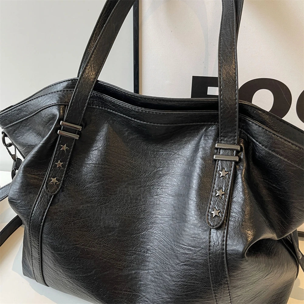 MOODS Large Sized Tote Bags For Women Soft PU Leather Pure Color Large Capacity Shopper Shoulder Crossbody Bag Quality Handbags Quick Pick Grocers