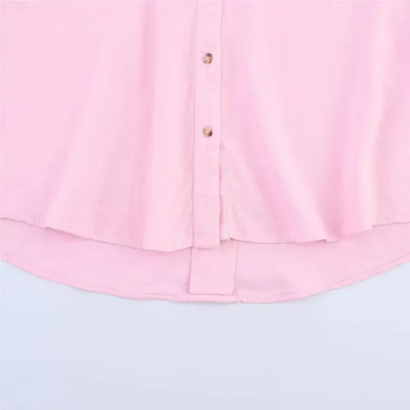 HipSeam Wide Sleeved Shirt Women Spring Asymmetric Hem Button Women's Shirts Simple Lady Johnny Collar Shirts & Blouses Quick Pick Grocers