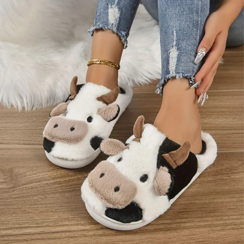 Soft Cow Slippers for Women - Cozy Animal-Themed Home Shoes Fluffy Winter Shoes for Women House Slippers Purest Peak