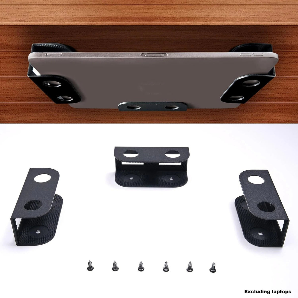 Under Desk Laptop Mount, Metal Under Desk Shelf Holder for Laptop, Mac Mini, Macbook, Keyboard with Anti-Scratch Silicone Quick Pick Grocers