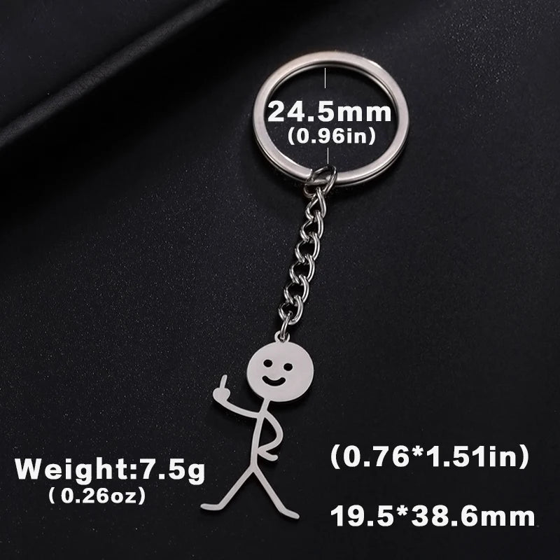 Teamer Funny Middle Finger Stickman Keychain 2025 Cute Trend School Bag Car Key Pendant Couple New Trinket Gift Keyring Econic Blanks