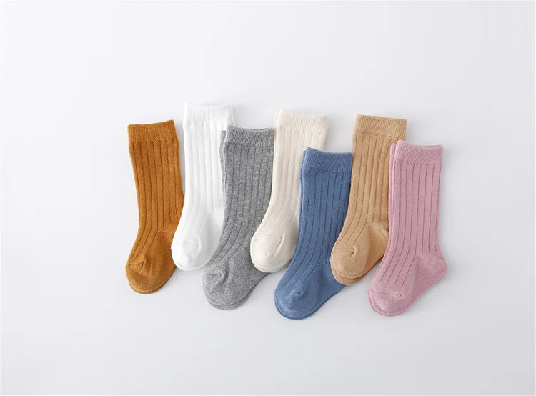 Lawadka 0-5Years Kids Boys Girls Socks Cotton Solid Striped Soft Baby Knee Long Children's Socks School Sport Baby Sock 12 Color Quick Pick Grocers