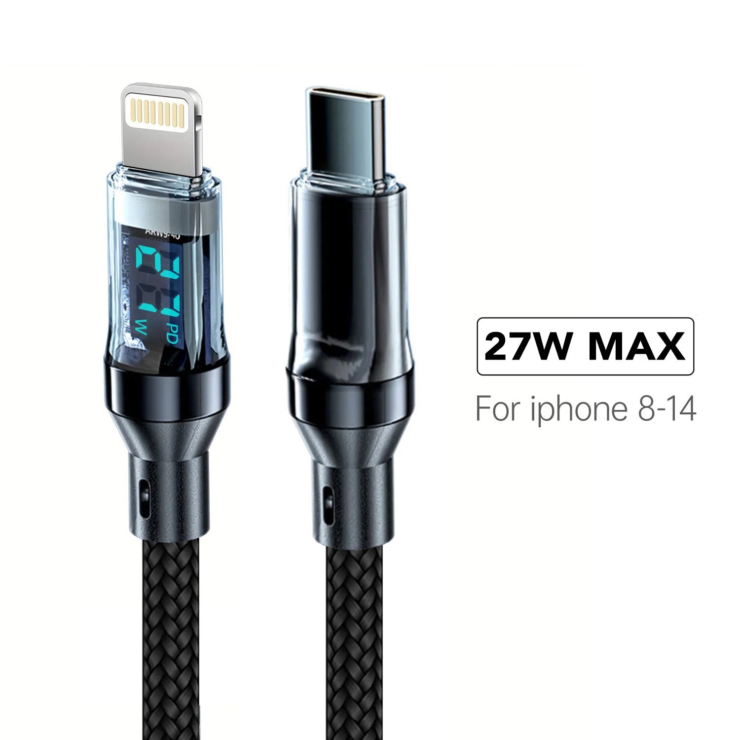 OOZCC LCD Watt Display Cable, Max 120W Super Fast Charging USB Type C Cable Data Transfer, USB A to Lightning for IPhone14 Pro Quick Pick Grocers