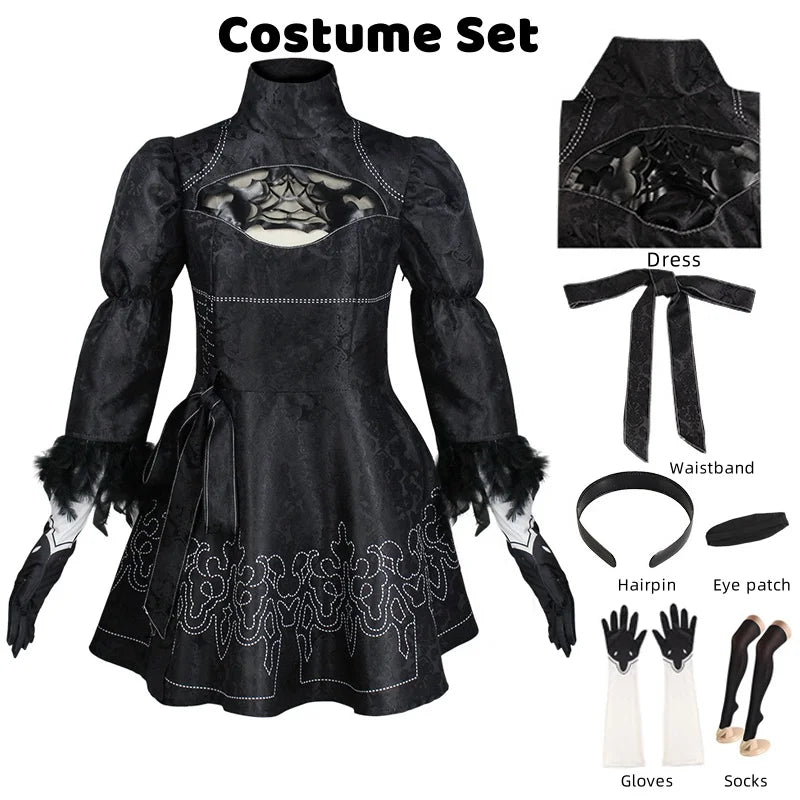 Anime Nier Automata Cosplay 9S Yorha 2B Cosplay Suit Male Women Outfit Wig Disguise Costume Plus Size Fancy Party Black Dress Quick Pick Grocers