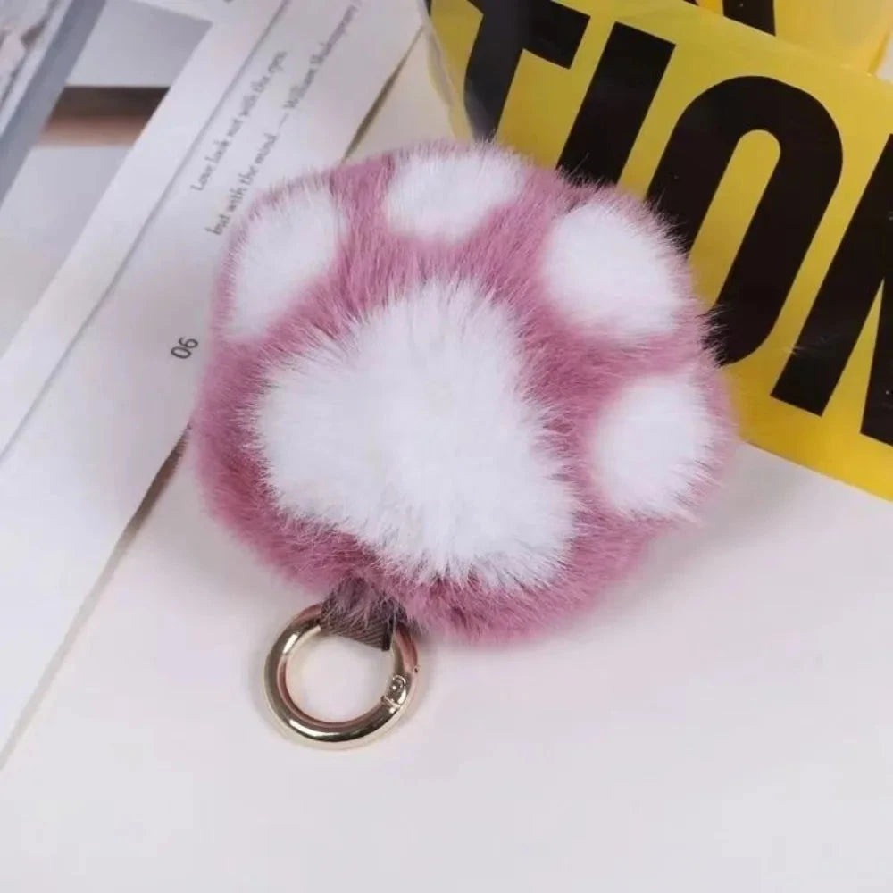 Cat Paw Pendant Keychain Couple Keychain Fluffy Faux Fur Keychain Charm Cute Soft Plush Toy Key Ring Backpack Car Key Pendant Econic Blanks