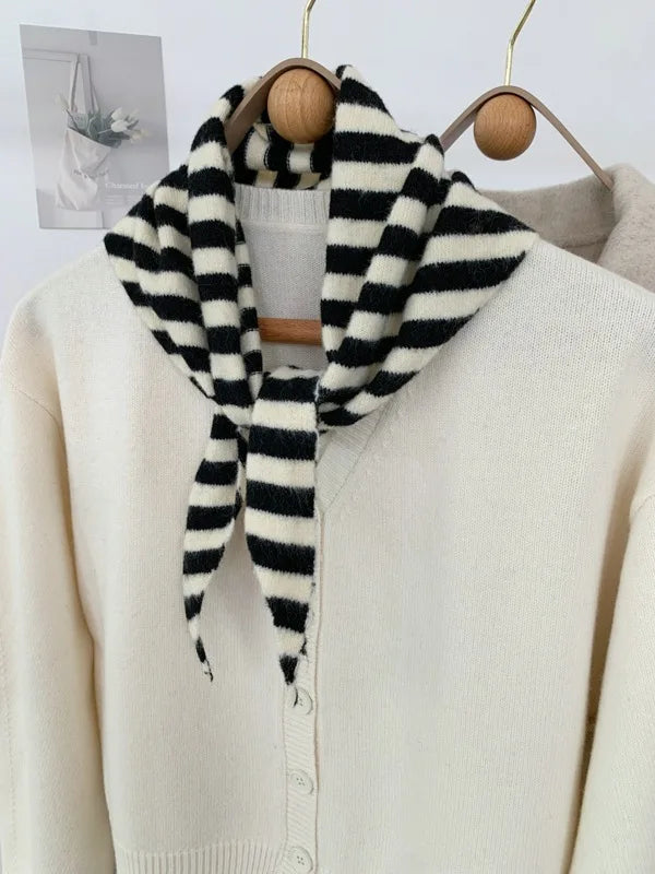 New Women Wool Scarf Shawl Winter Warm Soft Knitted Striped Triangle Fashion Brand Bandana Lady Wool Scarves Quick Pick Grocers