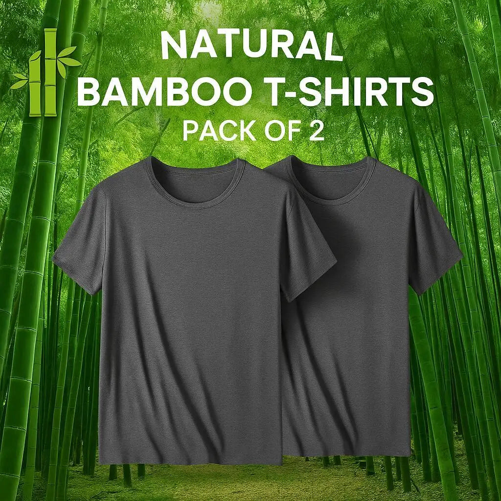 2 Packs Bamboo Fiber Round Neck T-shirts Short Sleeve Classic Tees Sweat-absorbent Gym Man Undershirt Solid Color Tee Black New Quick Pick Grocers