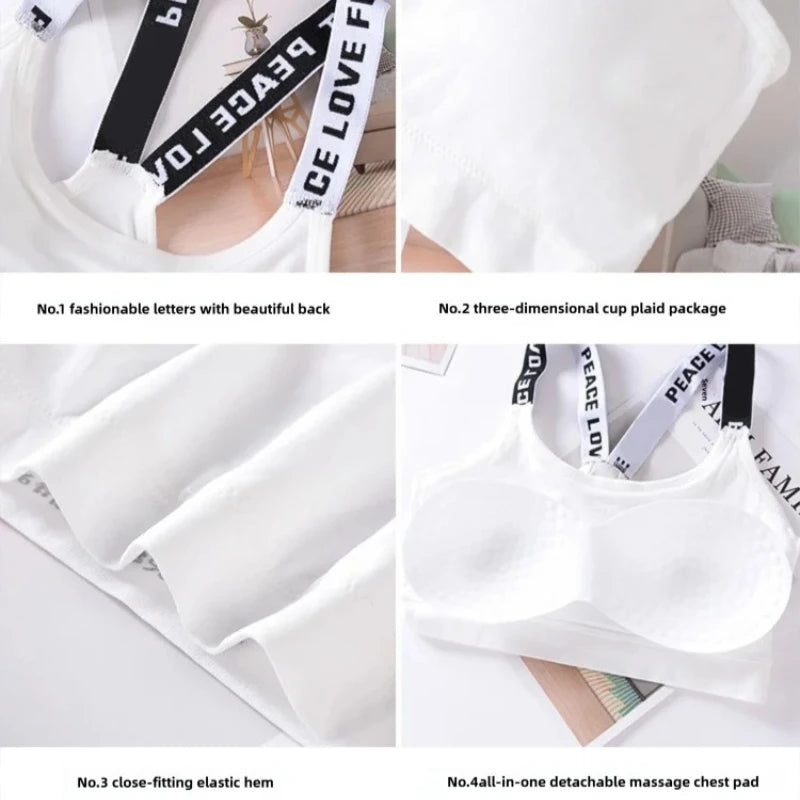 Fashion Tank Tops Sports Underwear Women Yoga Fitness Seamless Crop Top Wide Letter Straps Comfortable Workout Activewear Quick Pick Grocers