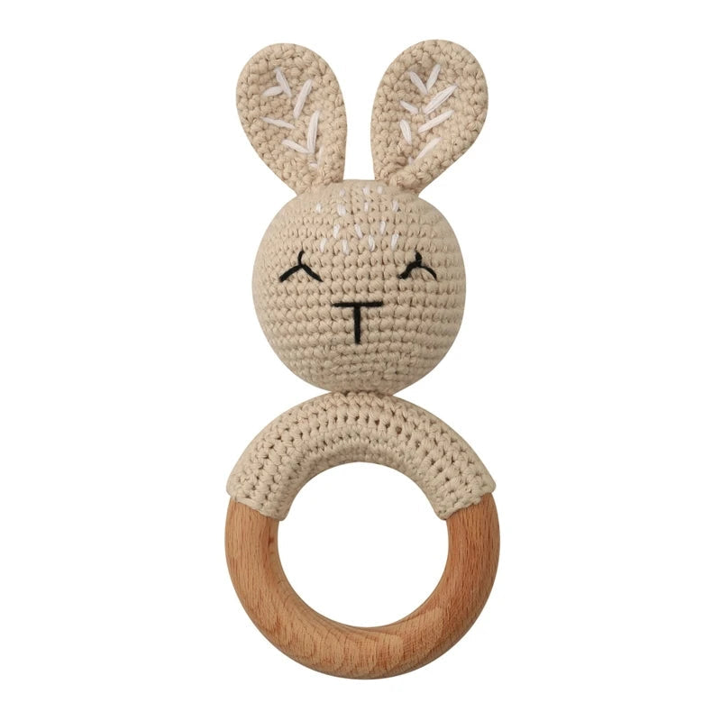 BPA Free Baby Wooden Teether Crochet Cartoon Baby Rattle Toys Wooden Ring Rodent Toys Mobile Gym Kids Newborn Educational Toys Purest Peak