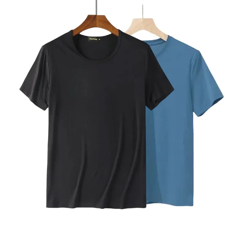 2 Packs Bamboo Fiber Round Neck T-shirts Short Sleeve Classic Tees Sweat-absorbent Gym Man Undershirt Solid Color Tee Black New Quick Pick Grocers