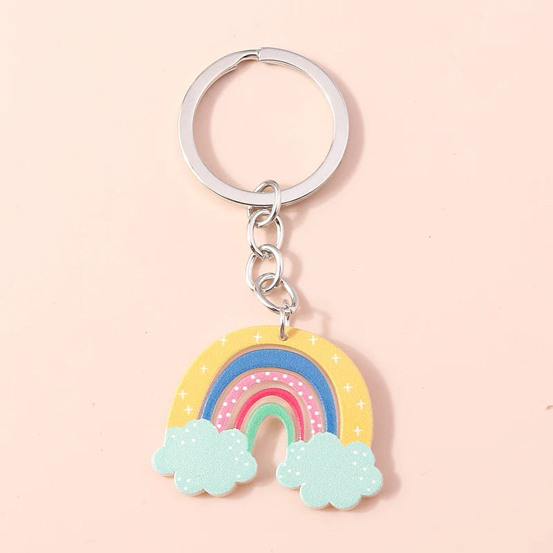 New Colorful Rainbow Keychains for Car Key Souvenir Gift for Women Men DIY Handbag Pendants Hanging Key Ring Jewelry Accessories Quick Pick Grocers
