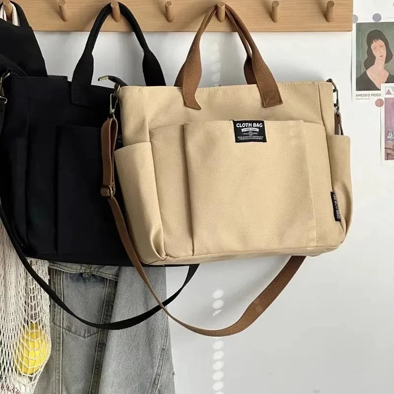 Urban Minimalist Female Student Large Capacity Commuting Horizontal Canvas Single Shoulder Diagonal Cross Portable Tote Bag Econic Blanks