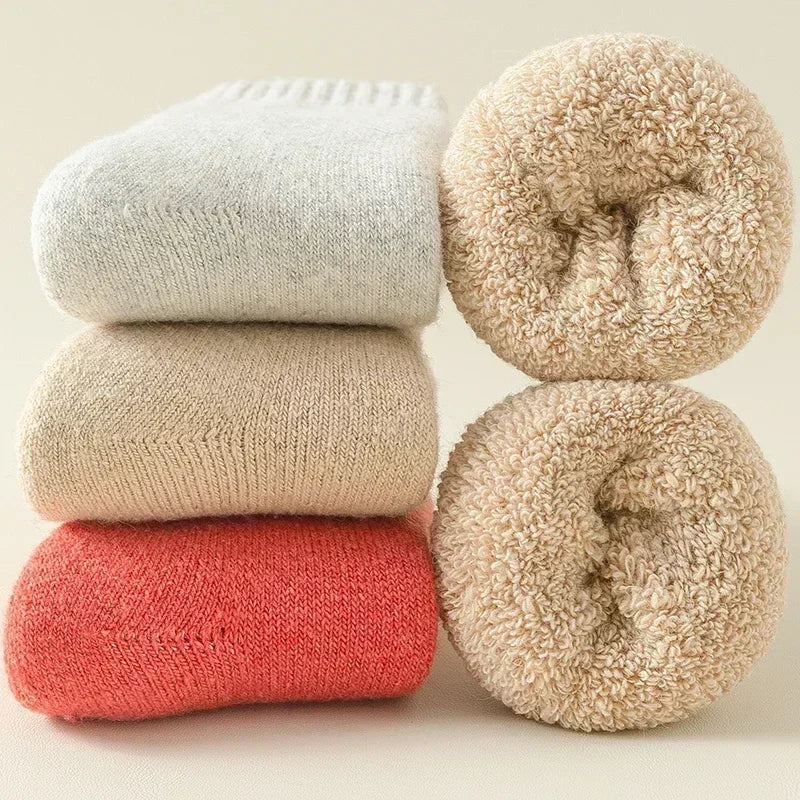 3 Pairs Men Women Wool Socks Couples Solid Winter Snow Chrismas Gift Thermal Cashmere Marino Thickened Fleece Terry Loop socks Quick Pick Grocers