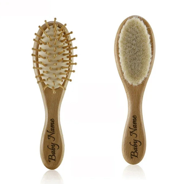 Personalized Wooden Baby Brush Custom Name Baby Wool Comb New Born Hair Brush Infant Head Massager Bath Brush Comb for Kids Purest Peak