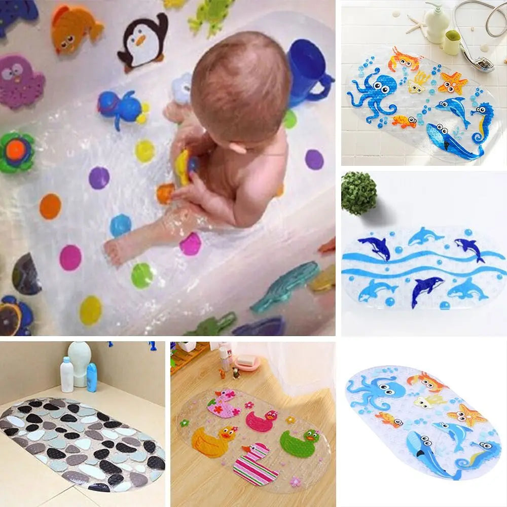 Soft Cartoon PVC Kids Anti Slip Bath Mat Non Skid Safety With Sucker Shower Mat Massage Bathtub Mats Pad Quick Pick Grocers