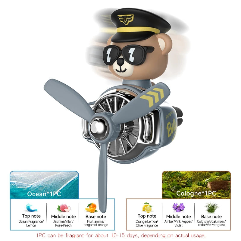 Rotating airplane pilot bear car air fresheners accessories interior decorations fan vent clips perfume fragrance diffuser aroma Econic Blanks