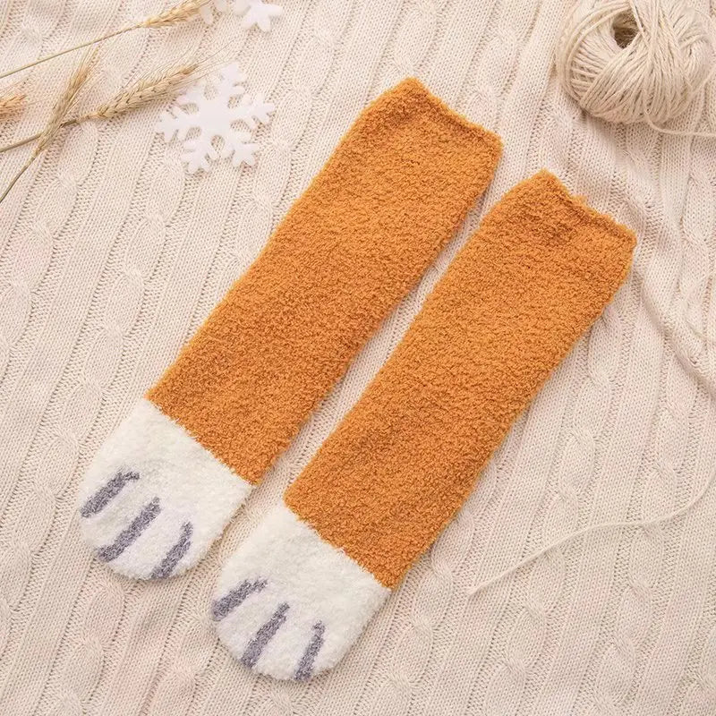 Women Winter Warm Fluffy Socks Cute Animal Claw Cat Paw Footprint Fuzzy Socks Female Thick Coral Fleece Home Floor Sleep Socks Purest Peak