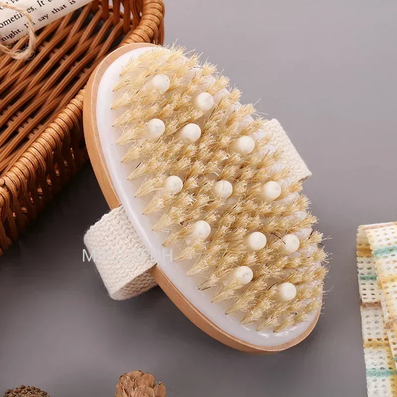 2 In 1 Dry Skin Body Massage Brush Natural Bristle Dead Skin Remover Anti Cellulite Exfoliates Blood Circulation Massage Tools Quick Pick Grocers