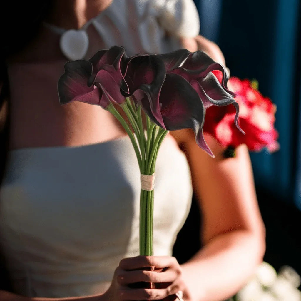 10PCS Artificial Flowers Calla Lily Bouquet for Bridail Fake Flower Mother's Day Easter Wedding Party Home Room Table Decoration Quick Pick Grocers