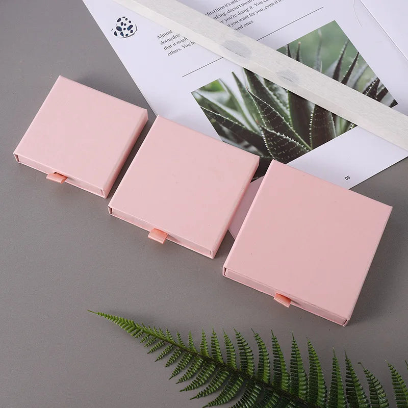 10pcs 8x8x1.7cm Kraft Paper Drawer Travel Jewelry Packaging Box Greeting Card Necklace Bracelet Earrings Gift Organizer Case Box Purest Peak