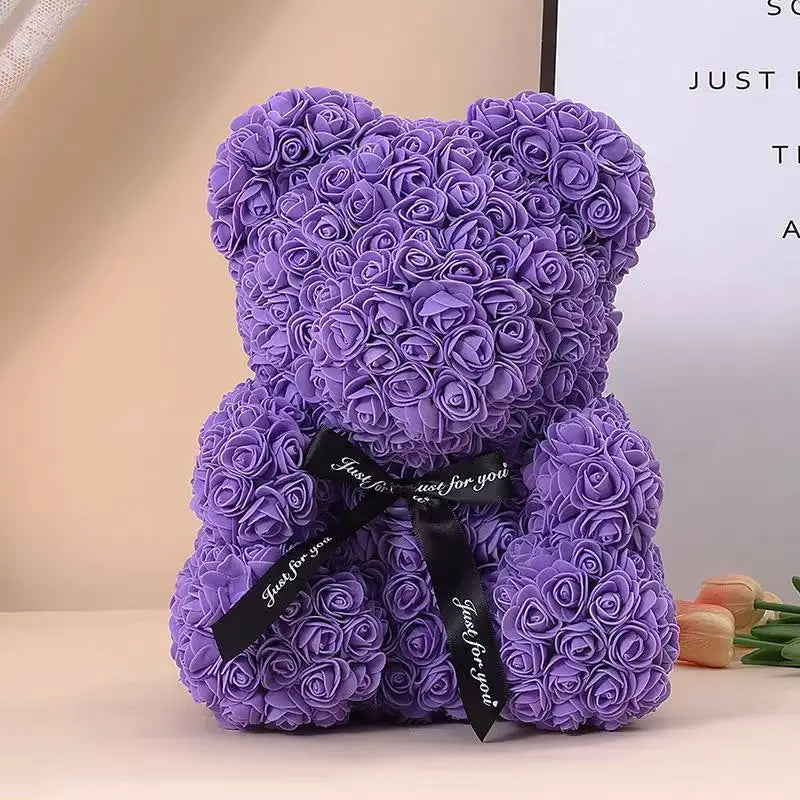 25cm Artificial Teddy Rose Flower Bear with Box Romantic Valentines Day Gift Girlfriend Women Anniversary Wedding Party Supplies Quick Pick Grocers