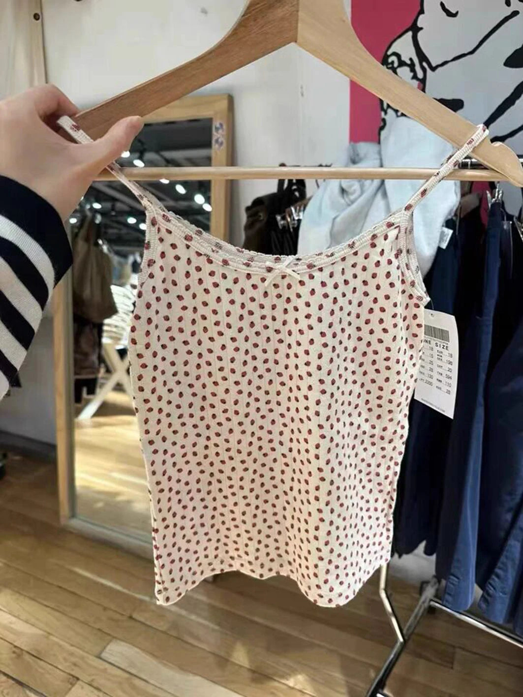 Strawberry Vest Shorts 2 Pieces Set Woman Eyelet Bow Slim Tank Top with Elastic Waist Patchwork Straight Short Pant Sweet Sets Quick Pick Grocers