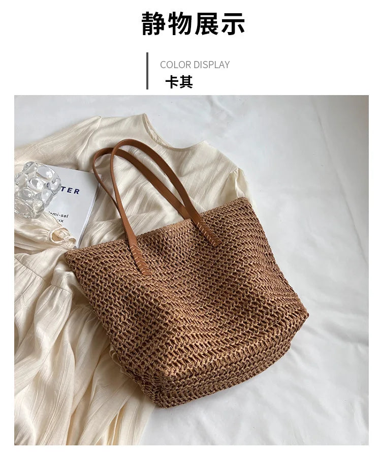 Hand-woven Women's Shoulder Handbag Bohemian 2025 Summer Fashion Straw Beach Tote Bag Travel Shopper Weaving Shopping Bags Quick Pick Grocers