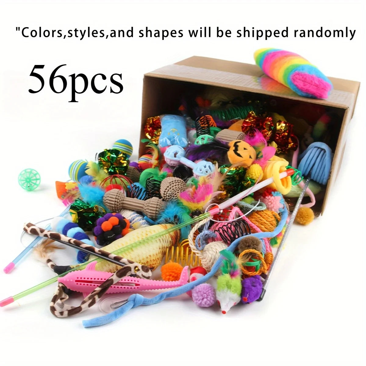 56pcs/28pcs/14pcs Cat Toys Mixed Pack. A Combination of Various Plastic Toys and Plush Toys Suitable for Multiple Cats To Play Quick Pick Grocers